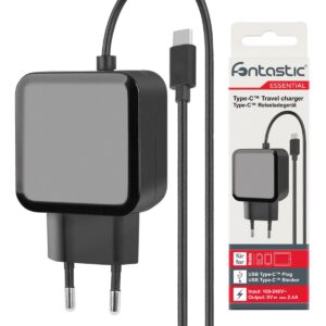 Caricatore con Cavo USB-C 2,4A Spina Europea 2 pin Nero