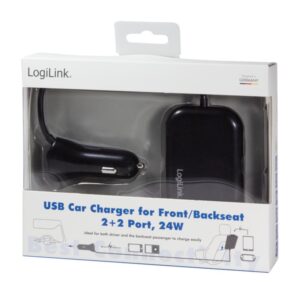 Caricatore da Auto 2 USB + 2 USB per Passeggeri Posteriori 24W