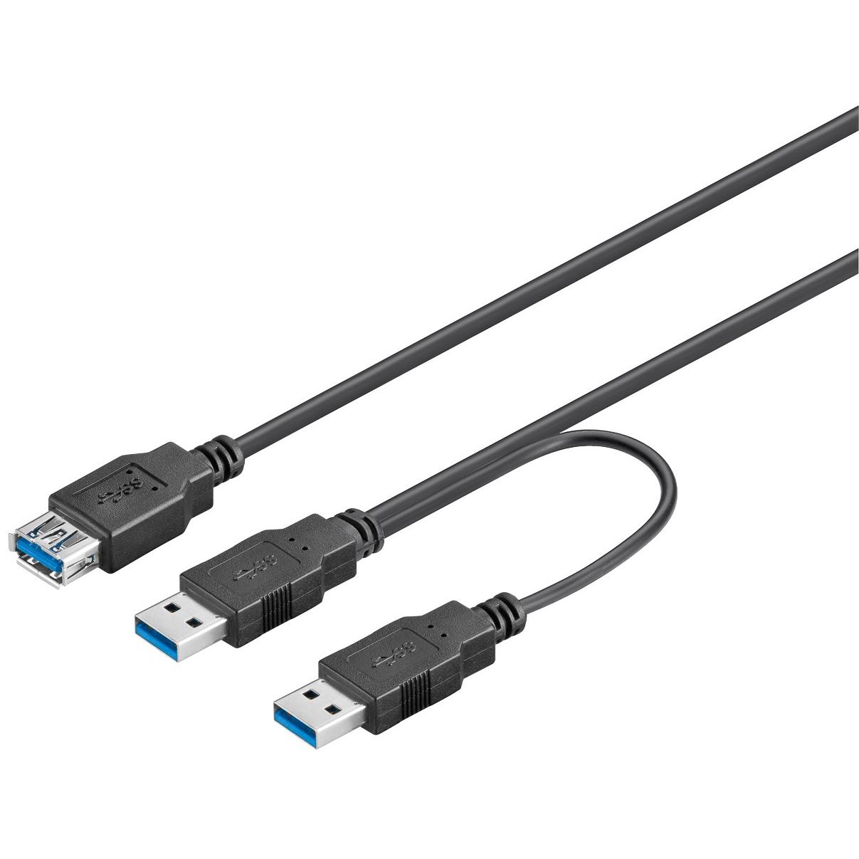 Cavo USB 3.0 SuperSpeed ad Y 2x A M / 1x A F  0,3 m Nero