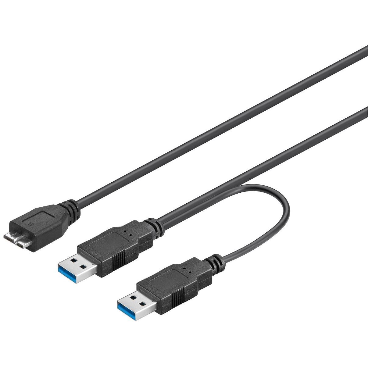 Cavo USB 3.0 SuperSpeed ad Y 2x A M / Micro B M 1,8 m Nero