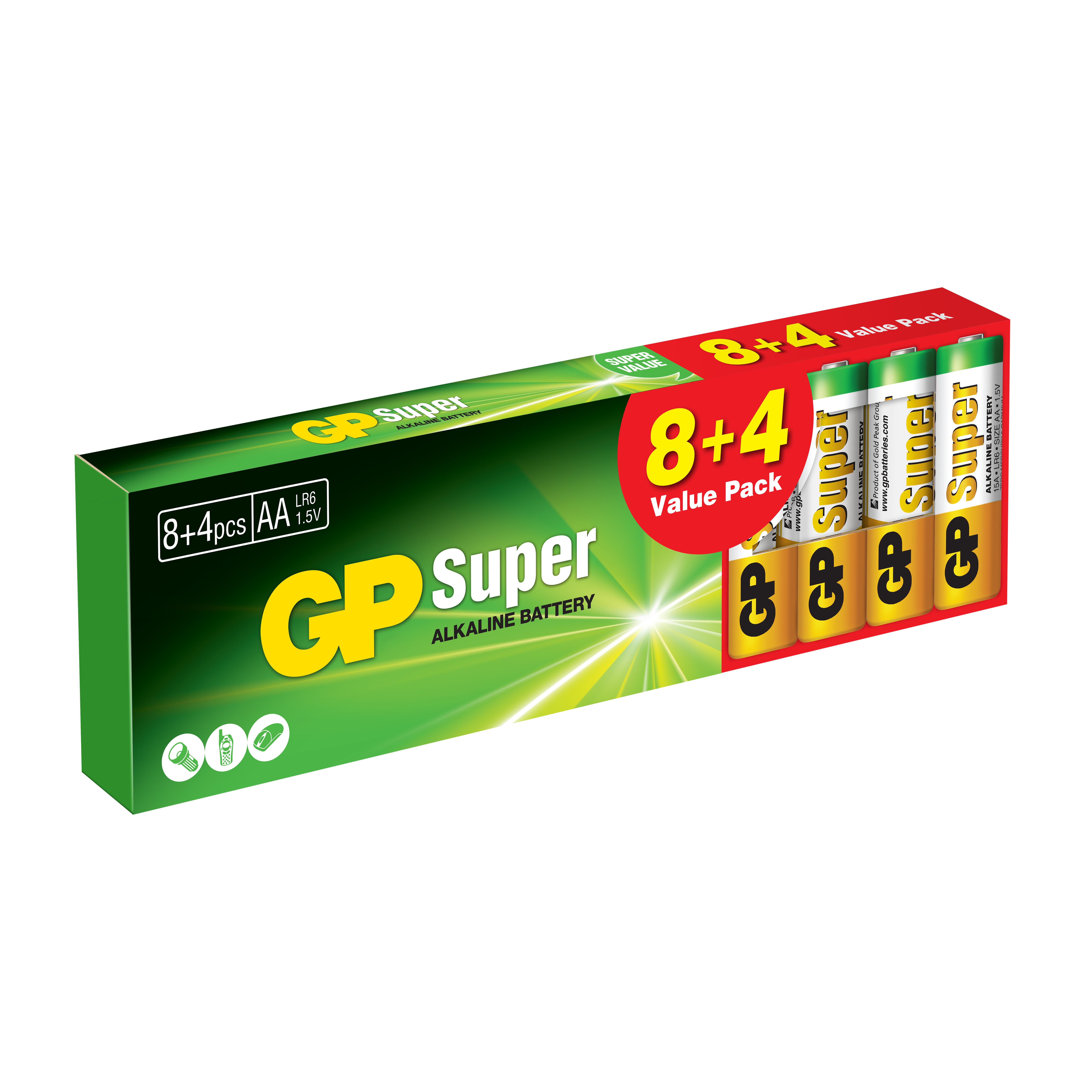 Confezione 12 Batterie GP Super Alcaline Stilo AA GP15A8/LR6