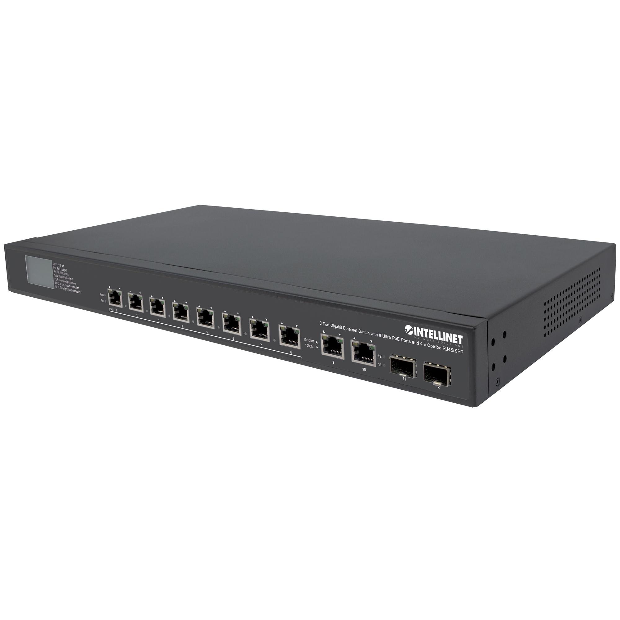 Gigabit Ethernet Switch 8 porte Ultra PoE con 4 porte Uplink e schermo LCD