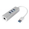 Hub 3 porte USB3.0 con Ethernet LAN 1Gigabit e adattatore USB-C