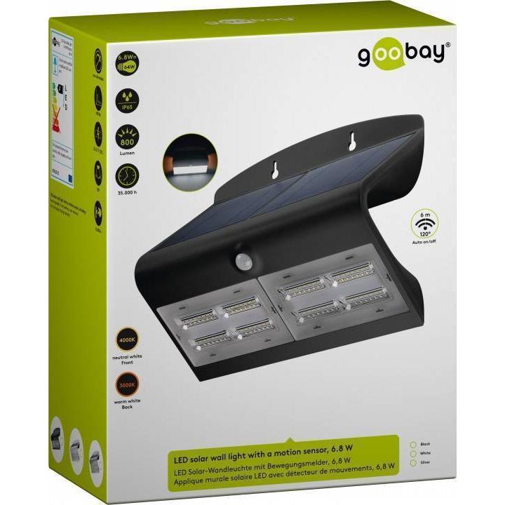 Lampada LED Solare a Muro IP65 Sensore di Movimento Crepuscolare Nero