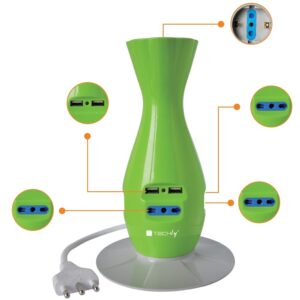 Multipresa 5 porte Smart Power da Tavolo con 2 USB Verde