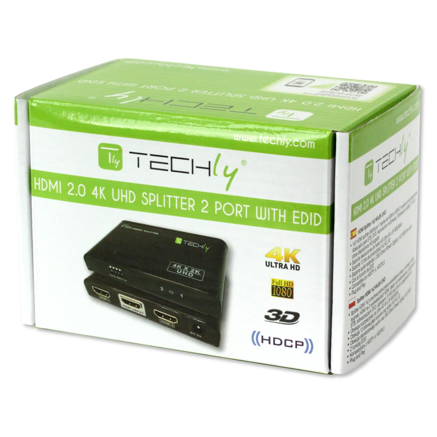 Splitter HDMI2.0 4K UHD 3D 2vie con EDID