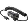 Caricabatterie Micro USB da Auto con Porta USB e Cavo Spiralato Nero