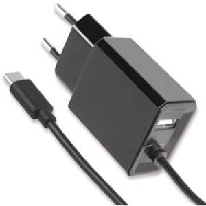 Caricatore USB-C con uscita USB A e Spina Europea 2 pin Nero