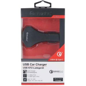 Caricatore da Auto 2 USB + USB-C con uscita 3A Quick Charge 3.0 Nero