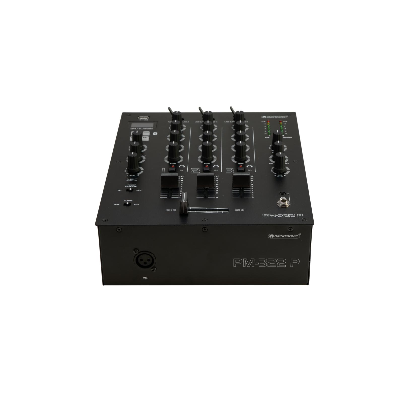 OMNITRONIC PM-322P 3-Channel DJ Mixer with Bluetooth & USB Player