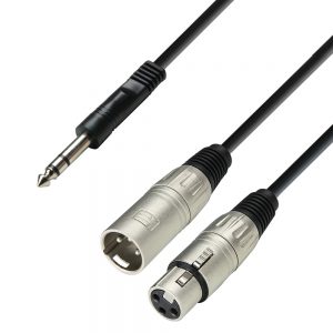 Adam Hall Cables K3 YVMF 0100 - Cavo audio jack stereo da 6,3 mm a connettore XLR + presa XLR, 1 m