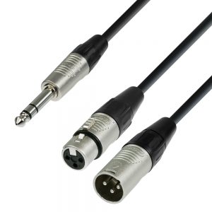 Adam Hall Cables K4 YVMF 0180 - Cavo audio REAN jack stereo da 6,3 mm a 1 x XLR maschio e 1 x XLR femmina 1,8 m