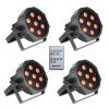 Cameo FLAT PAR TRI 3W IR SET - Set di 4 proiettori PAR RGB PIATTI a 7 LED tricolore ad elevata potenza da 3 W in alloggiamento nero incl. telecomando a raggi infrarossi