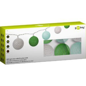 Luci LED Decorative a Batteria Palline Bianco/Verde di Cotone A++