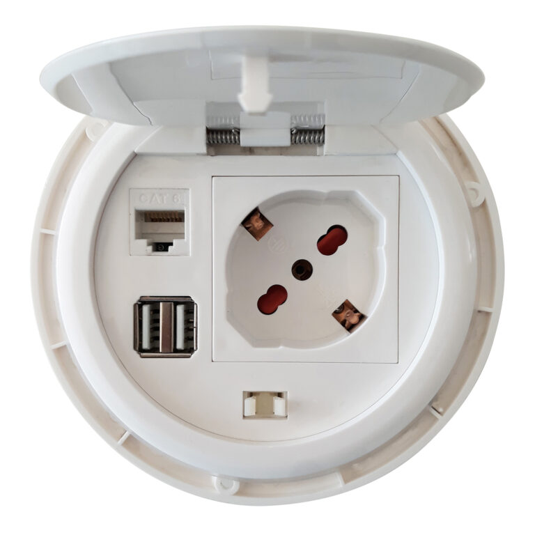 Presa da scrivania ad incasso con 2 prese USB e RJ45 con coperchio