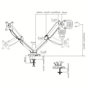 Supporto da Scrivania Doppio Monitor 17-32'' con Molla a Gas Nero