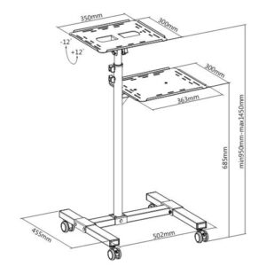 Trolley Regolabile Universale per Proiettore Notebook con Mensola Nero