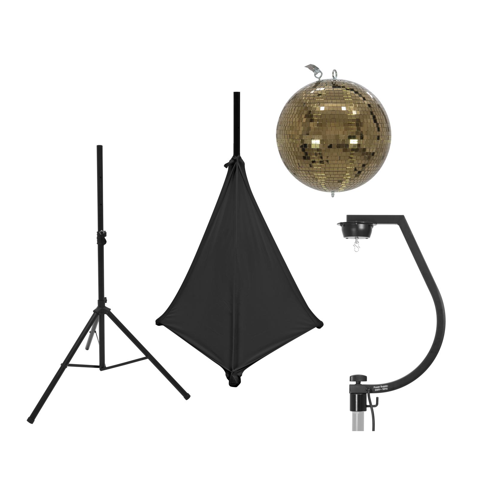 EUROLITE Set Mirror ball 30cm gold with stand and tripod cover black