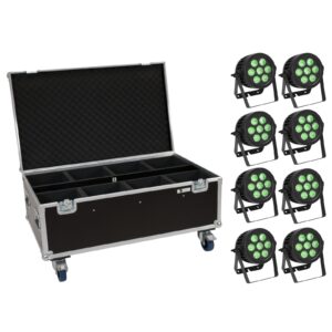 EUROLITE Set 8x LED IP PAR 7x8W QCL Spot + Case with wheels