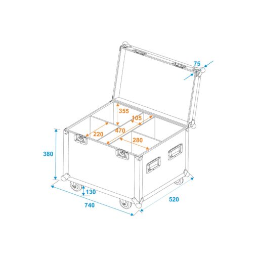 ROADINGER Flightcase 4x LED Theatre COB 200 series, with wheels