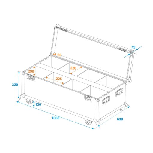 ROADINGER Flightcase 8x LED IP PAR 7x8W QCL/7x9W SCL with wheels