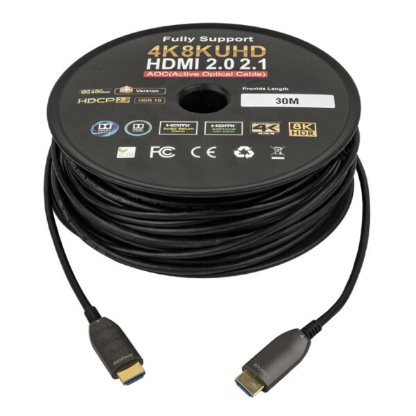 HDMI 2.1 AOC 8K Fibre Cable Placcato oro - UHD - 30 m