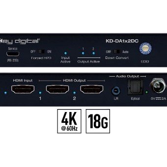 Key Digital KD-DA1x2DC Distributore amplificatore HDMI 1x2 Down Converter Audio DE Embedder