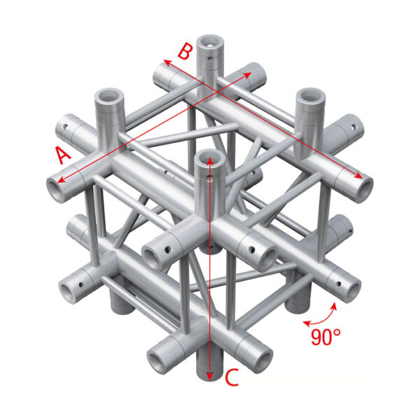 Pro-30 Square F Truss - Cross up/down 6-way - 50 cm QCF65sp - 90Â° corner - silver - F