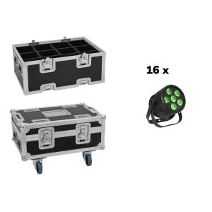 EUROLITE Set 16x LED Silent Par 6 QCL floor bk + Case