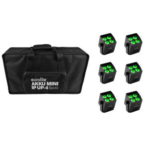 EUROLITE Set 6x AKKU Mini IP UP-4 QCL Spot MK2 + Soft Bag